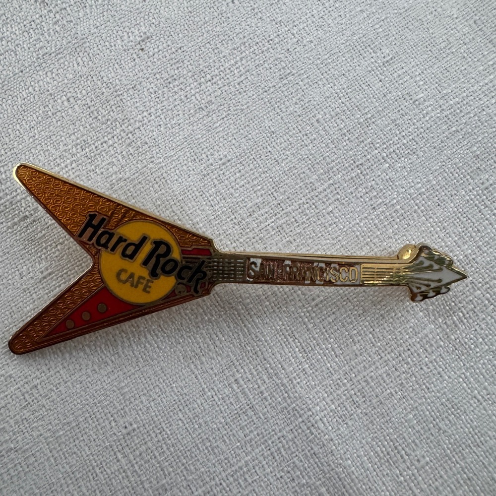 Vintage Hard Rock Cafe Pin San Francisco Gold Flying V Guitar Rock Memorabilia